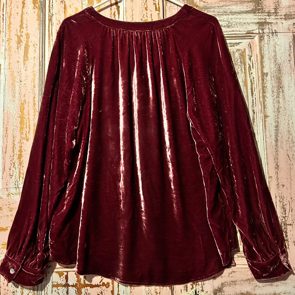 J. Jill Velvet Button-Down Shirt - Wine/Burgundy - Picture 7 of 8